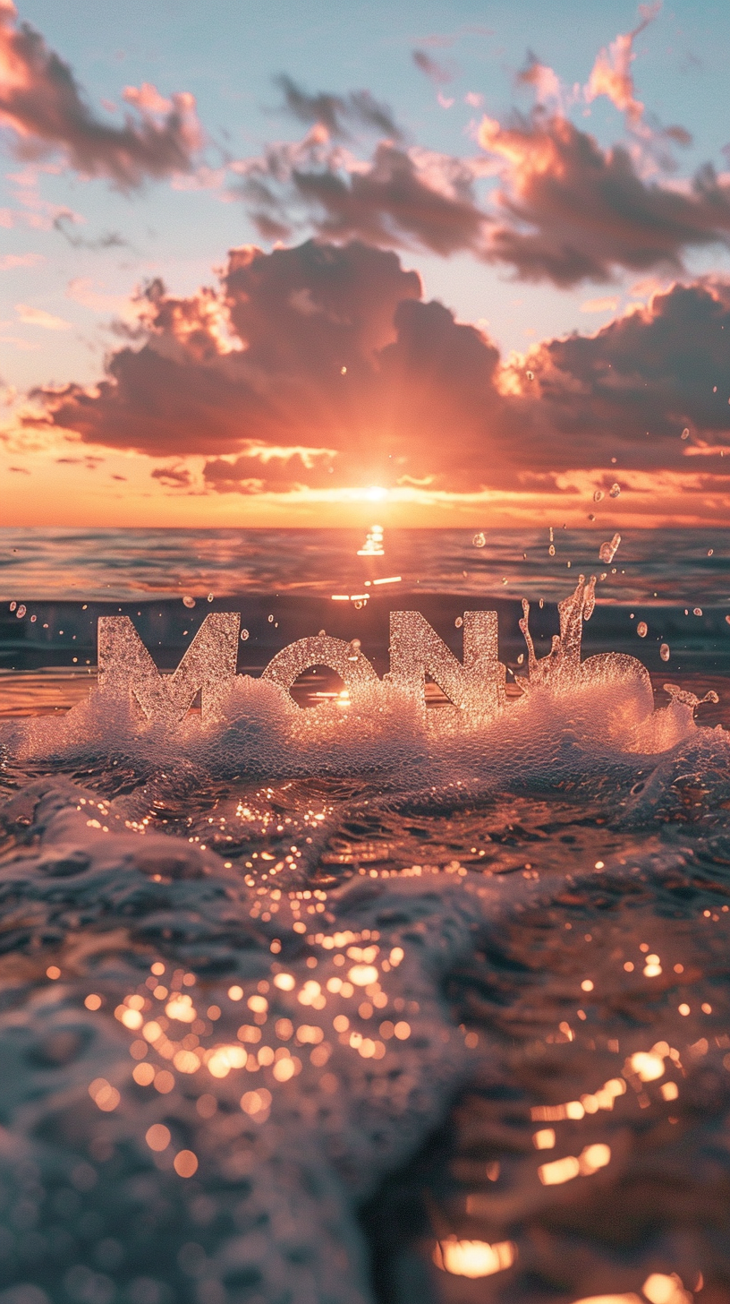 Text floating above a beach during beautiful sunset.