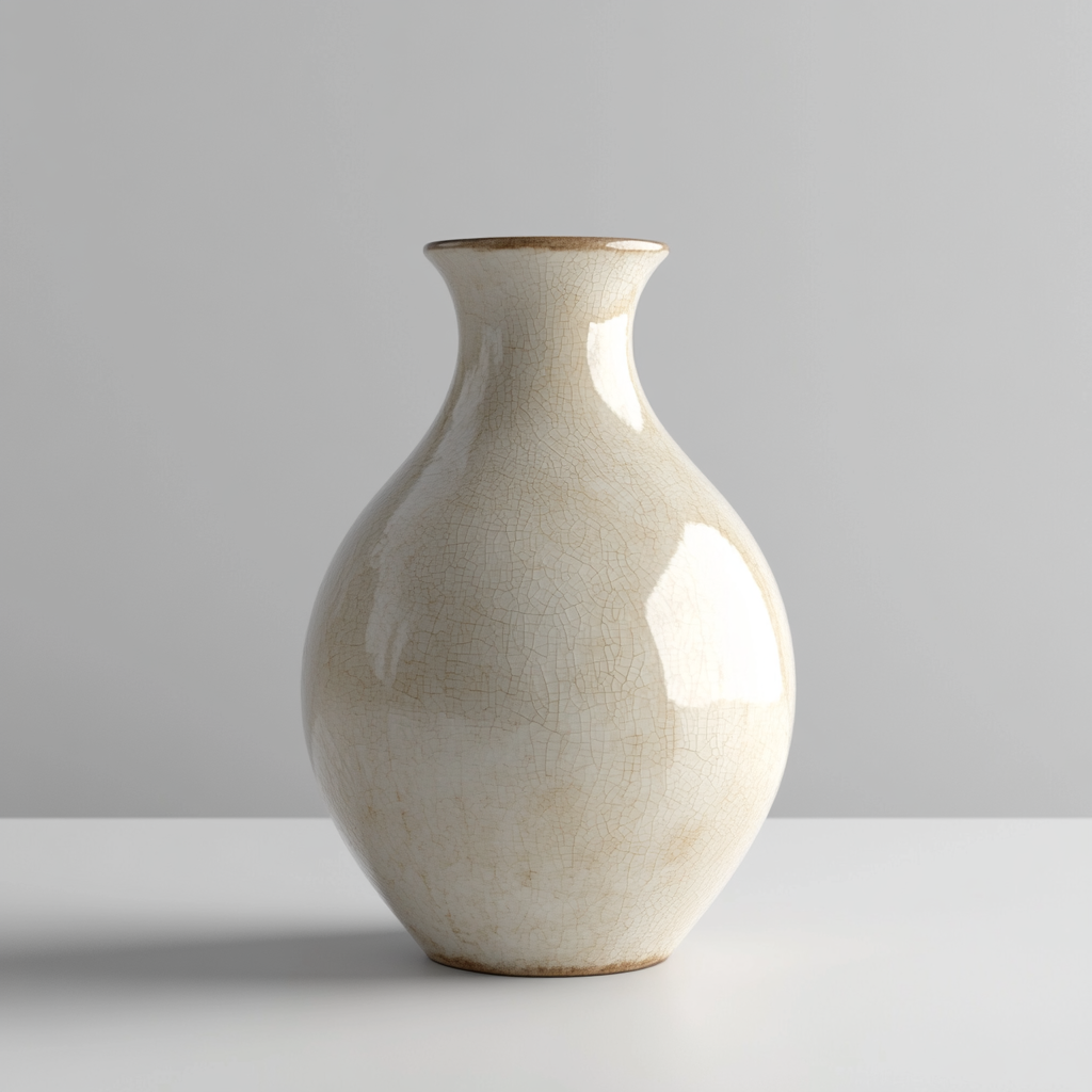 Textured Ceramic Vase on White Table 