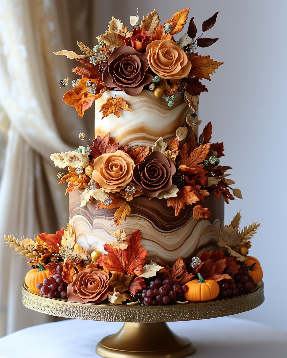 Thanksgiving Geode Cake on Gold Stand