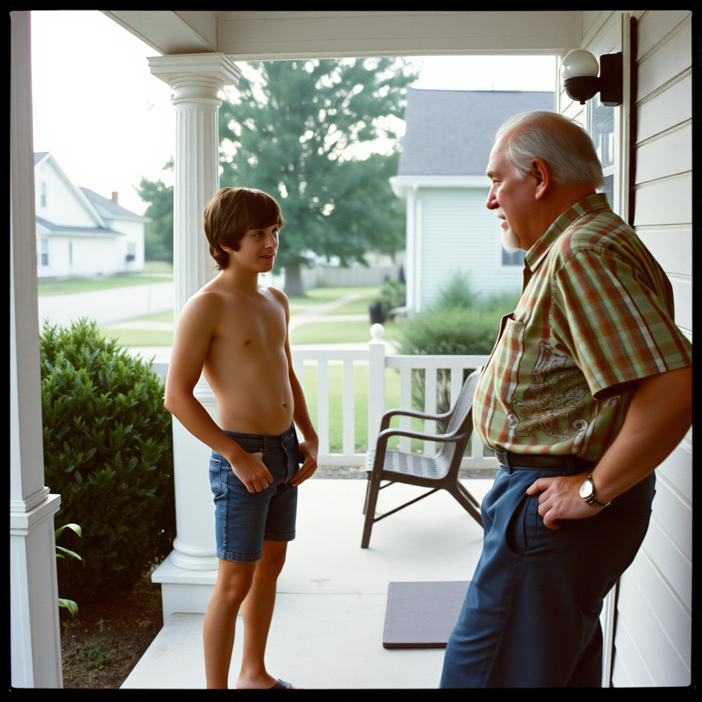 The 1977 Suburb Teen Chatting with Old Man