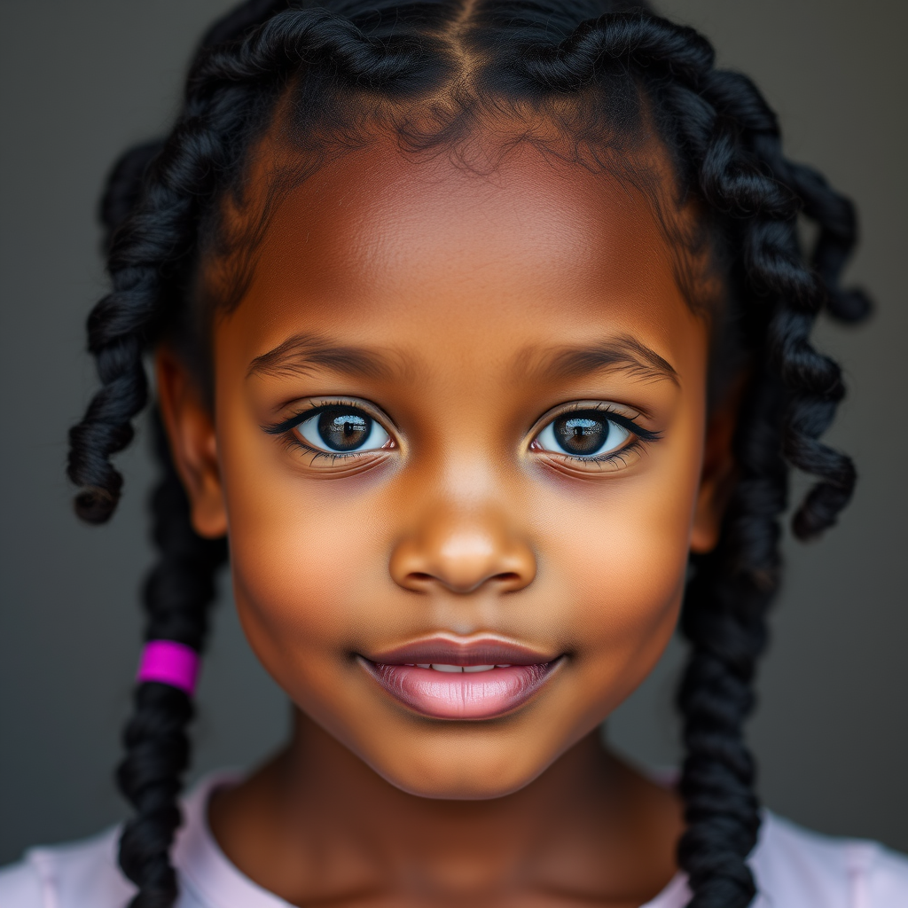 The African American Girl with Curly Pigtails