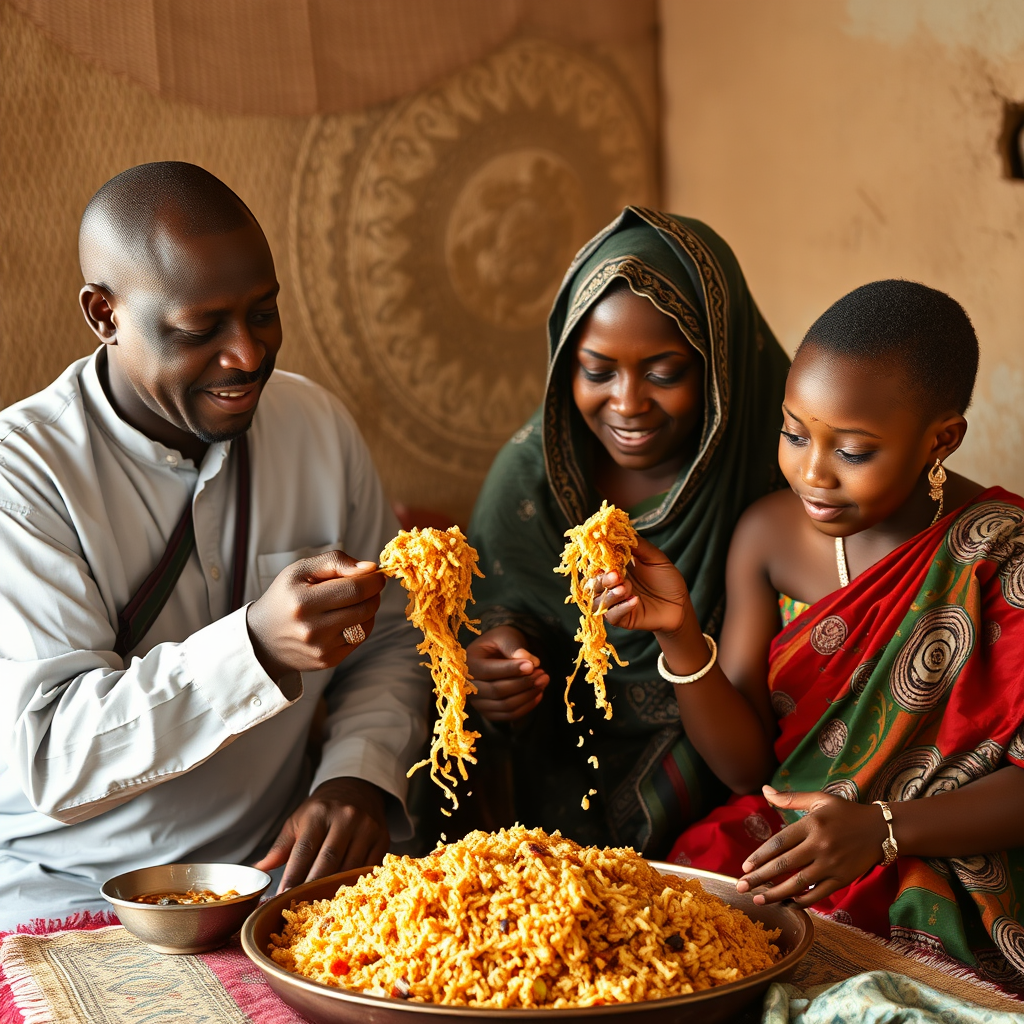 The African Family Enjoying Jollof Rice