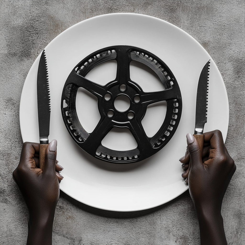 The African woman prepares food in a film