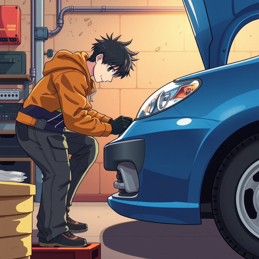 The Anime Mechanic Fixing a Car