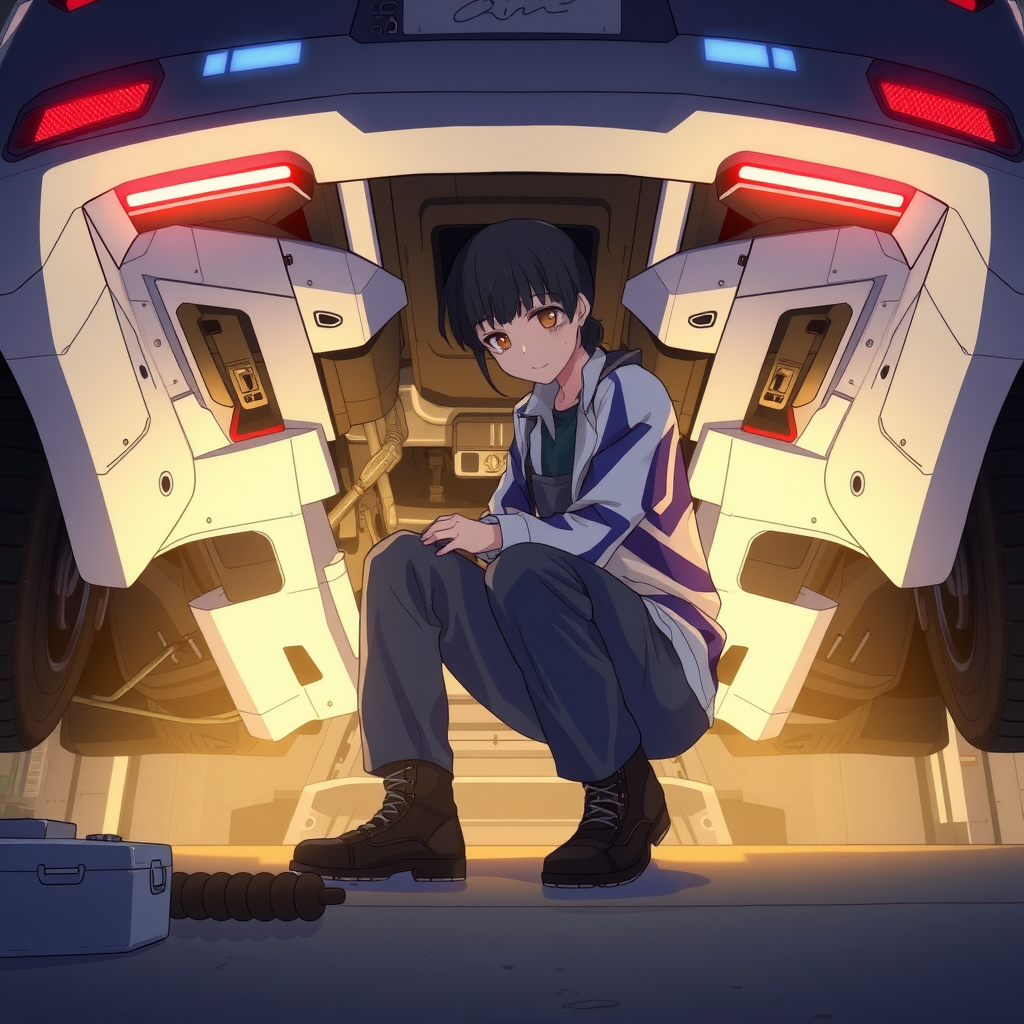 The Anime Mechanic Fixing a Futuristic Car