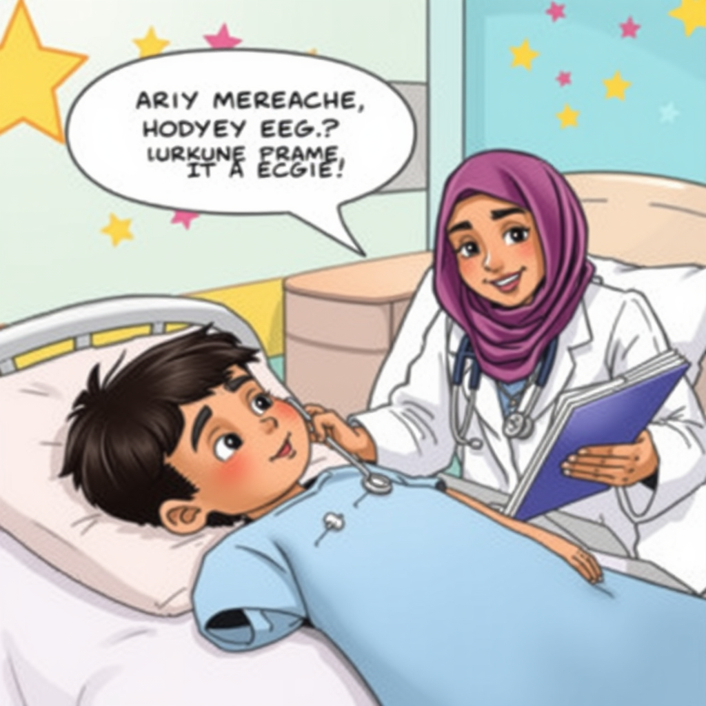 The Arab Boy Receiving Body EEG in Hospital