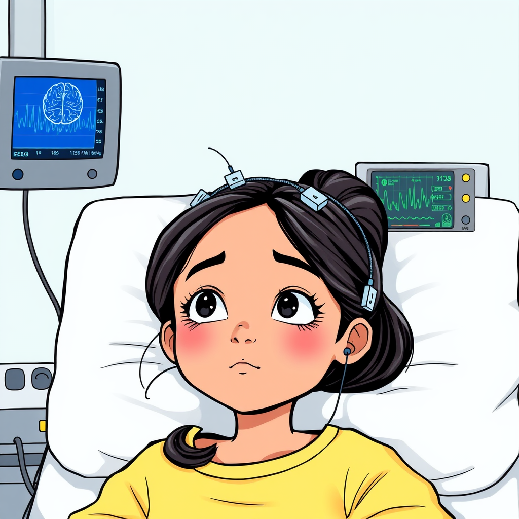 The Arab Girl Undergoing EEG in Hospital
