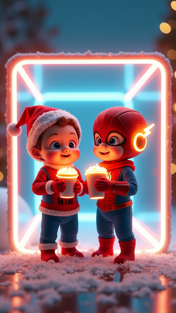 The Baby Flash and Spider-Man Celebrating Christmas