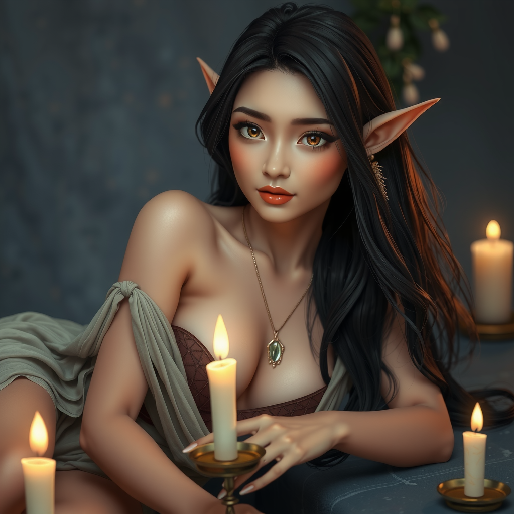 The Beautiful Elf Princess in Candlelight