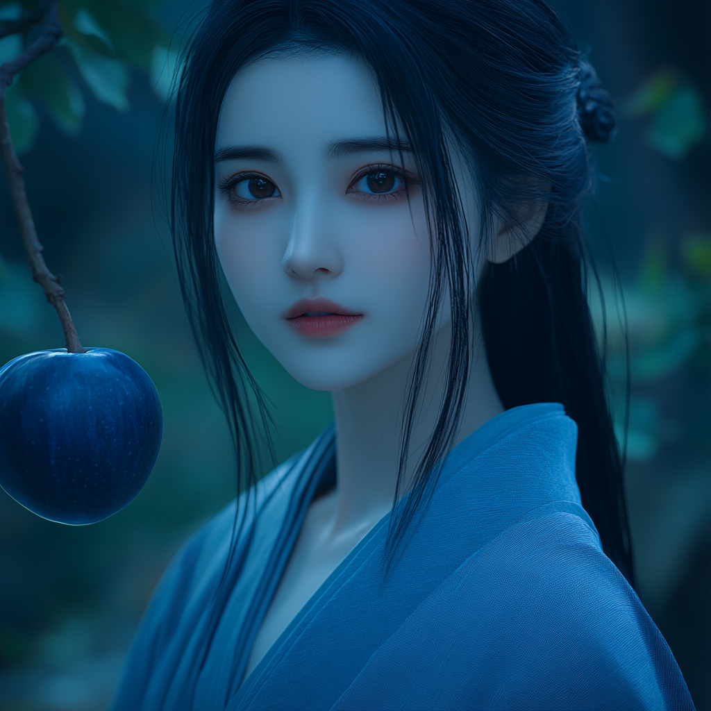 The Beautiful Japanese Princess in Blue Robe