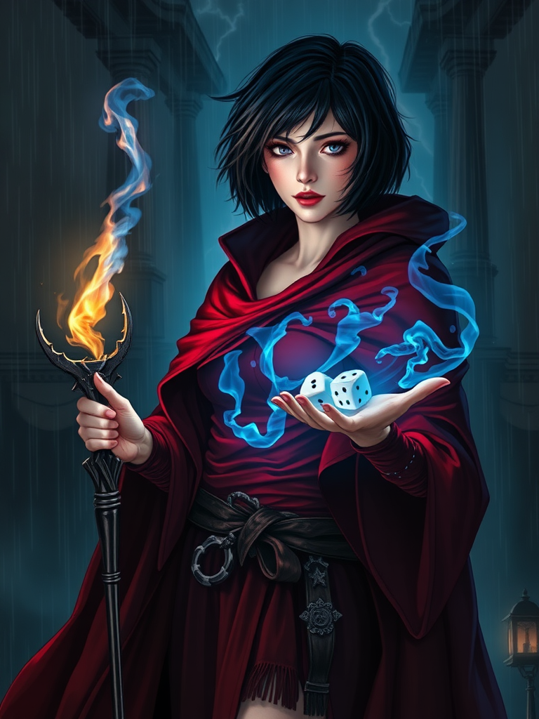 The Beautiful Necromancer with Blue Fire Torch