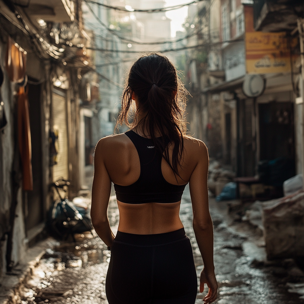 The Beautiful Turkish Woman Walking in Workout Clothes