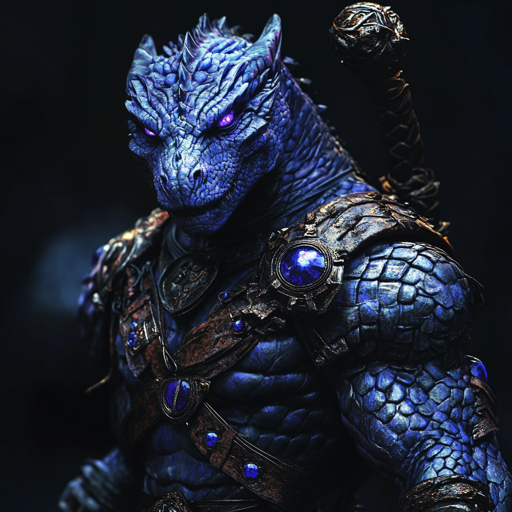 The Beefy Dark Blue Dragonborn with Sapphire Scales