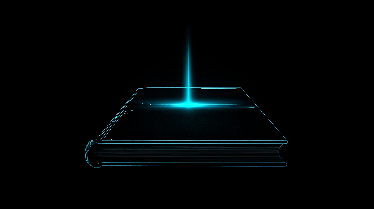 The Bible glowing blue with digital light