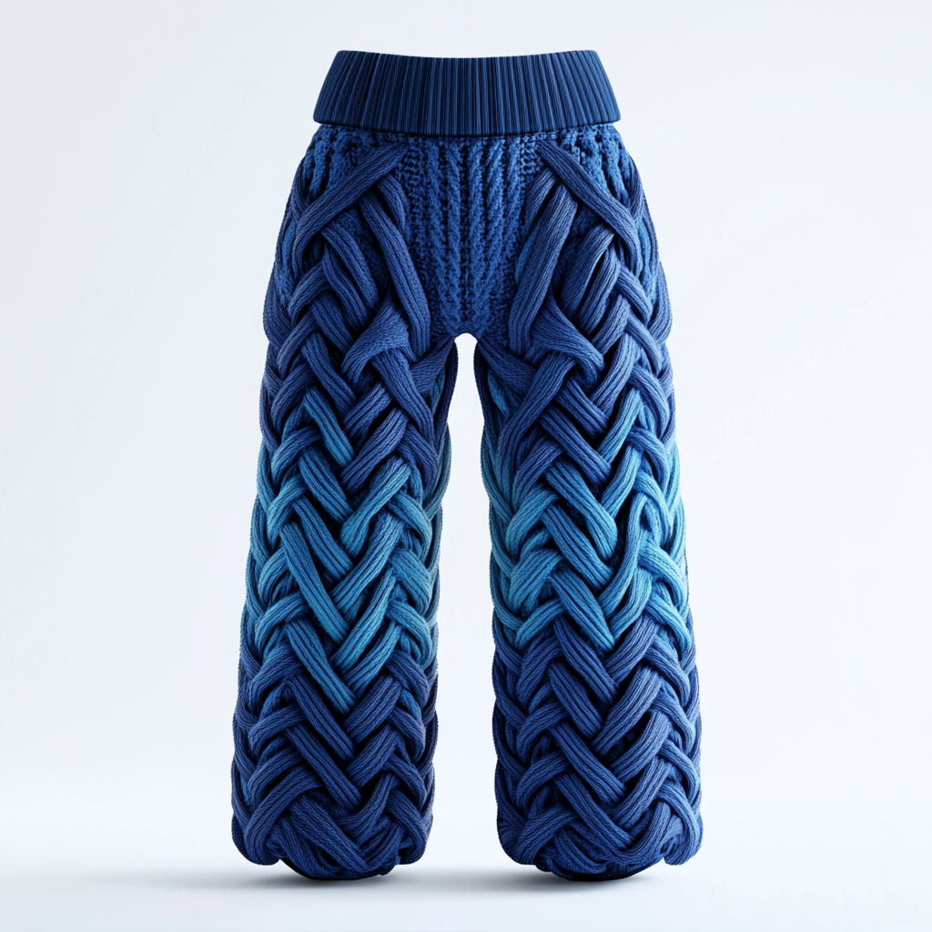 The Blue Plaited Fabric Short Girl Pants