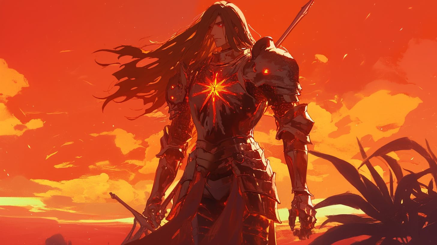 The Brave Knight in Fiery Sunset