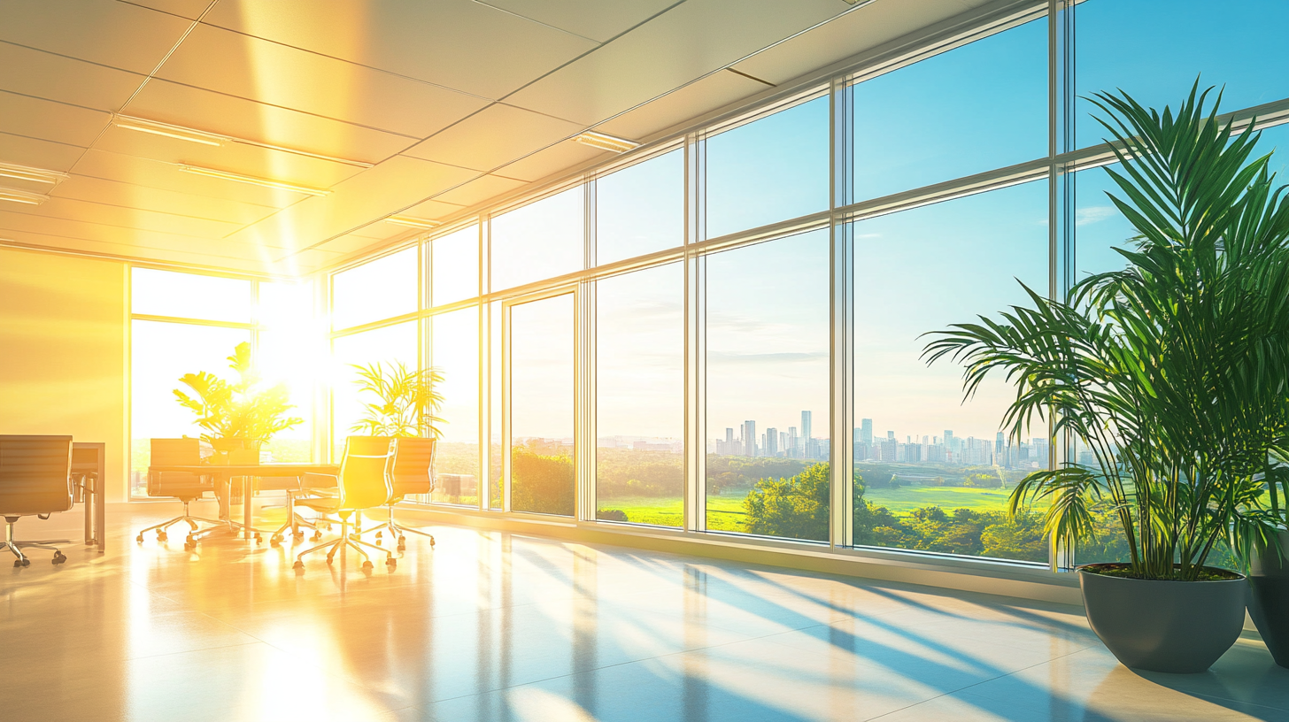 The Bright Glass Office with Beautiful Green View