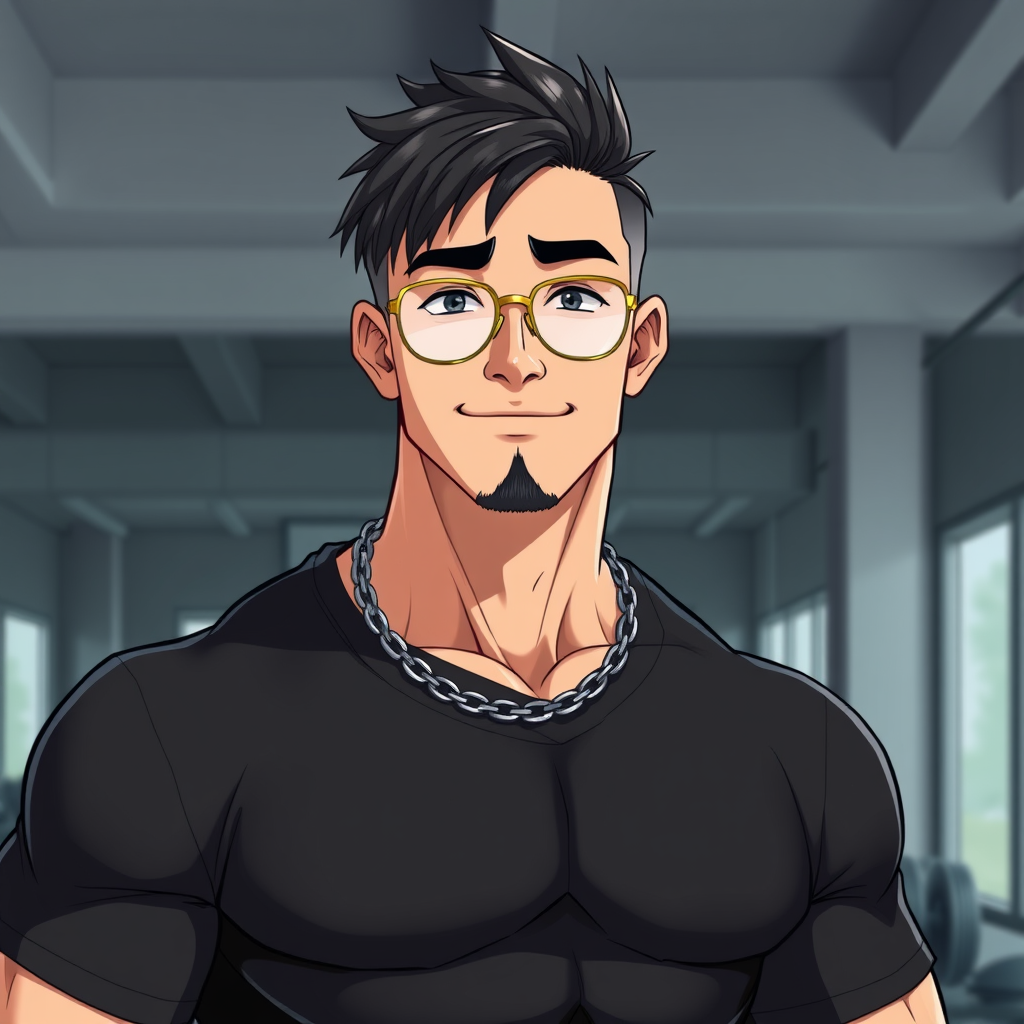 The Casual Muscular Man in Gym, Anime Style