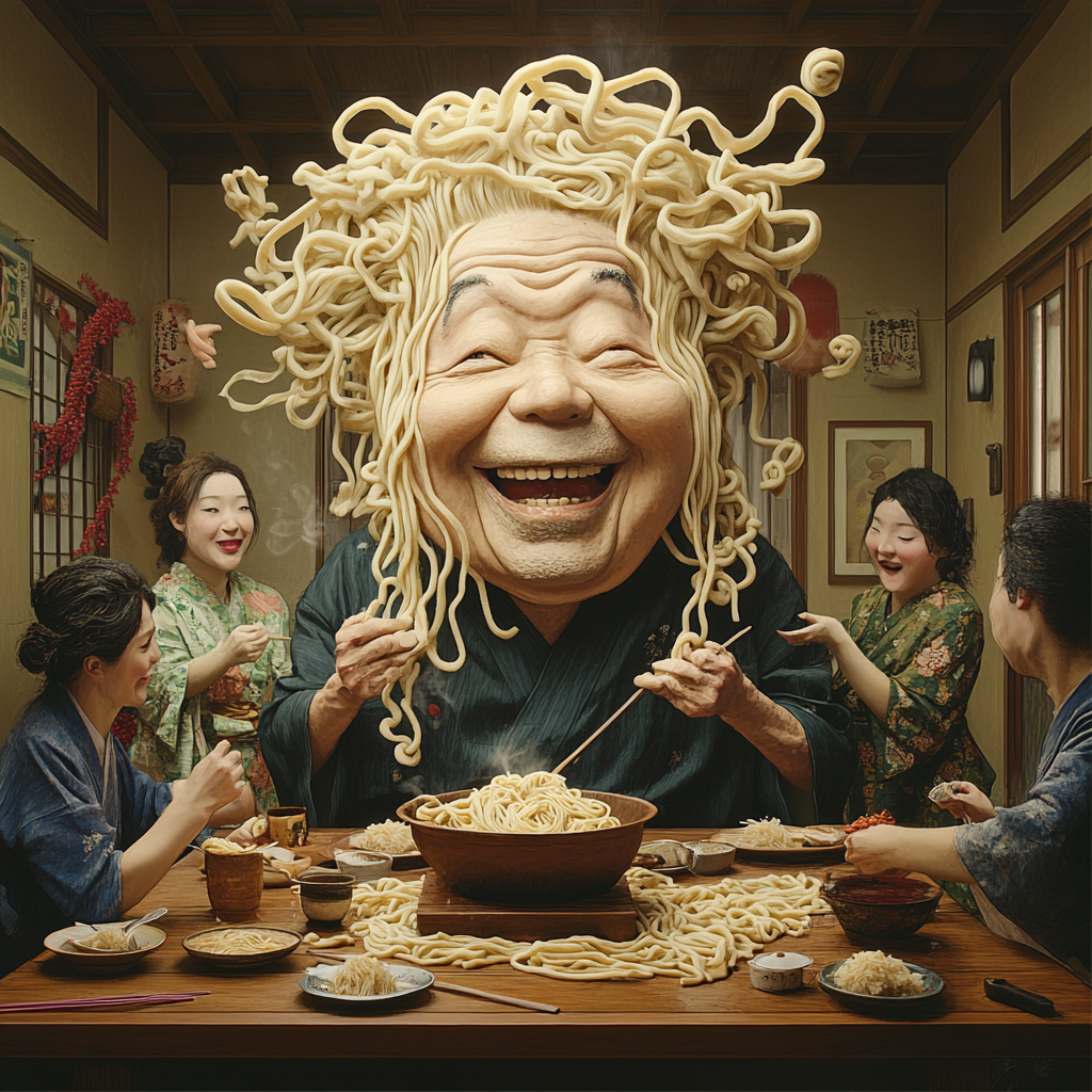 The Cheerful, Noodle-Haired Grandpa's Japanese Dinner Party