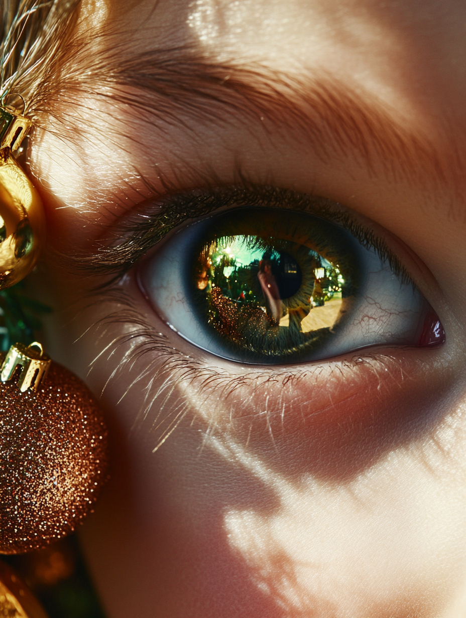 The Christmas reflections in a child's eyes