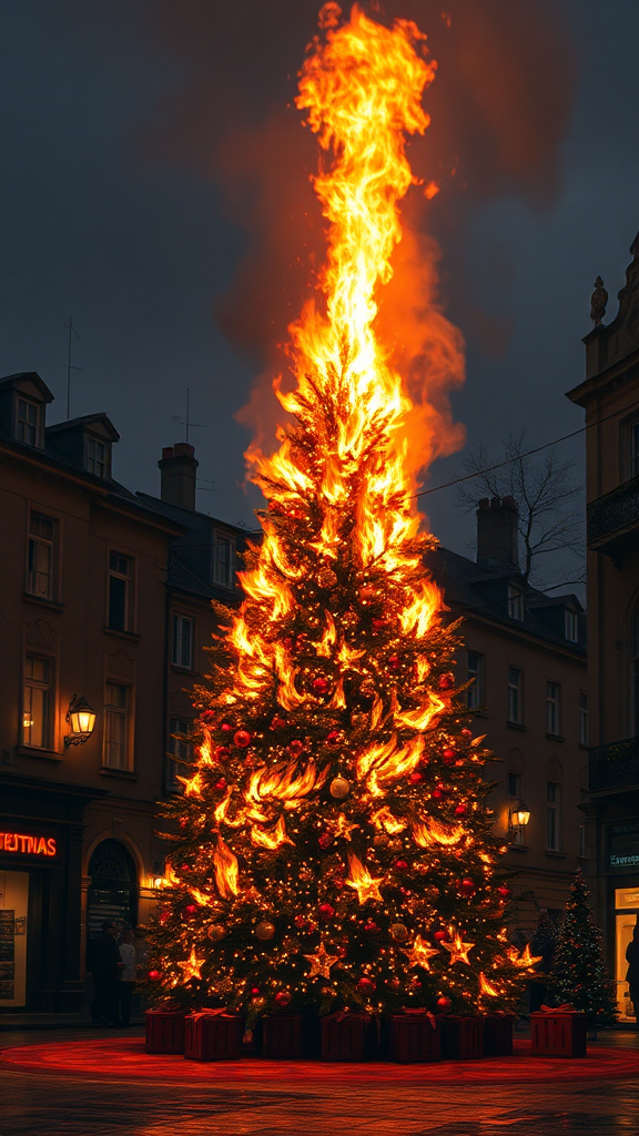 The Christmas tree is burning in town.