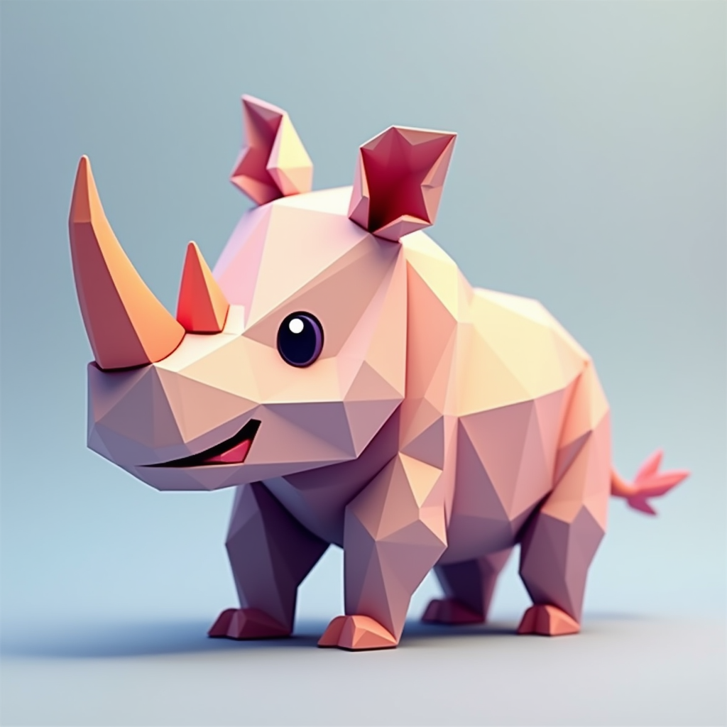The Colorful Cartoonish Baby Rhino Origami Art