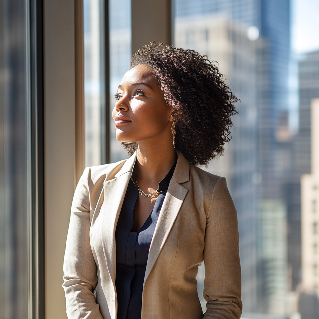 The Confident Black Woman Executive by Window