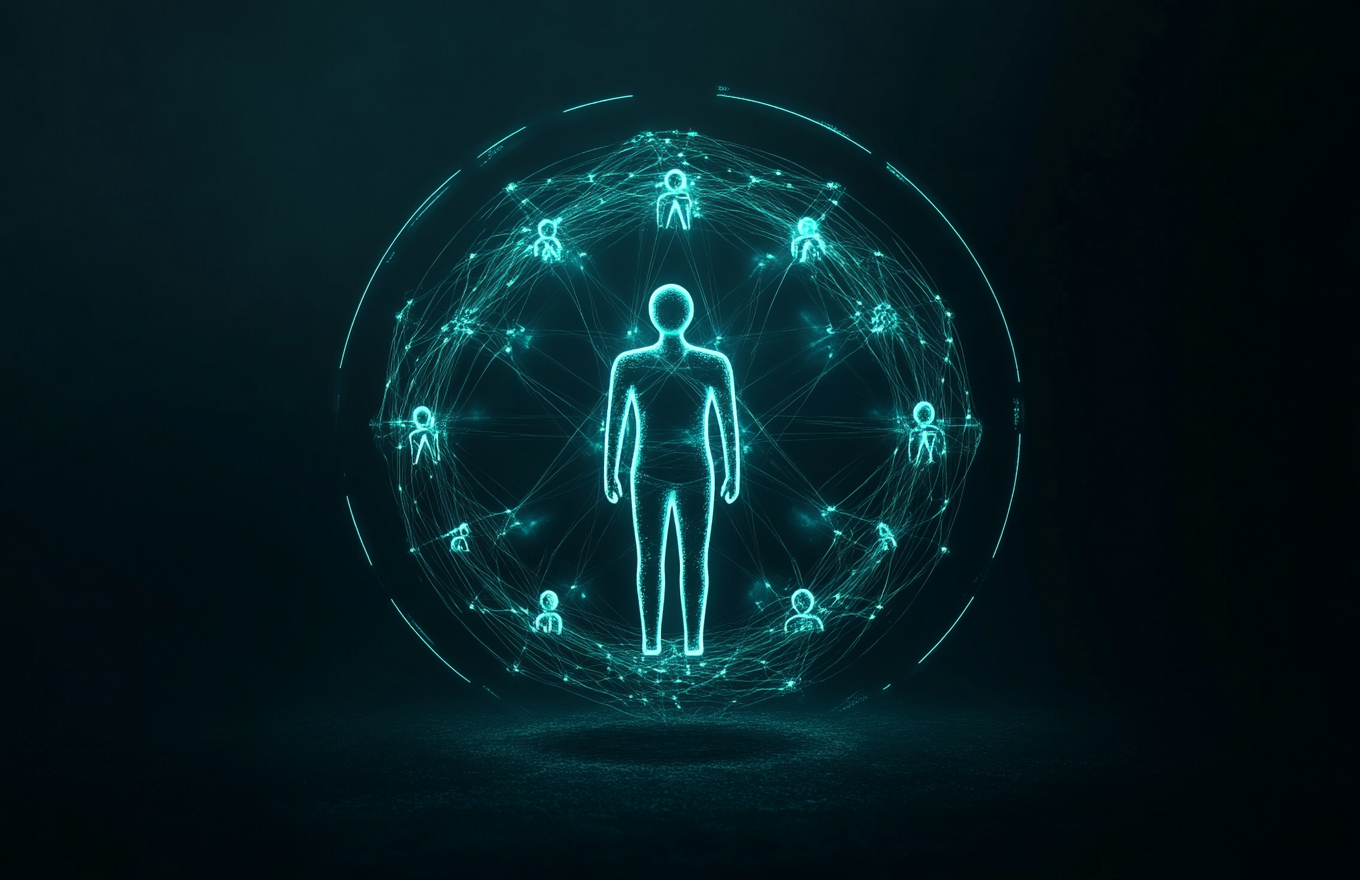 The Connected Circle People in Glowing Lines