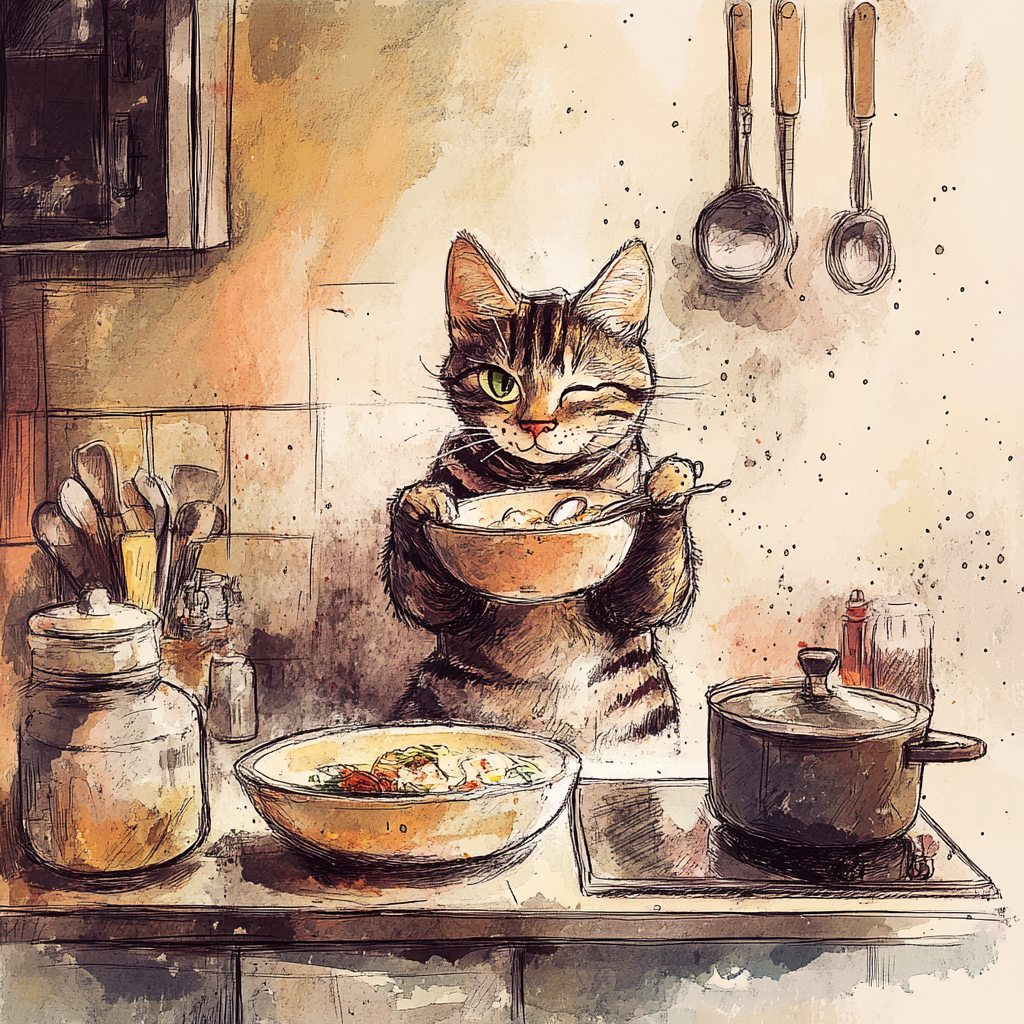 The Cooking Cat in a Cosy Kitchen