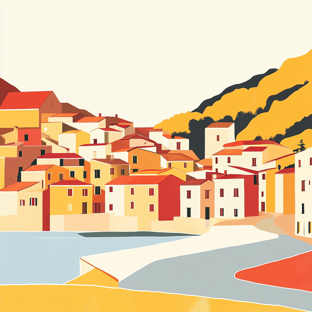 The Cozy, Minimalist Bosa Village Illustration