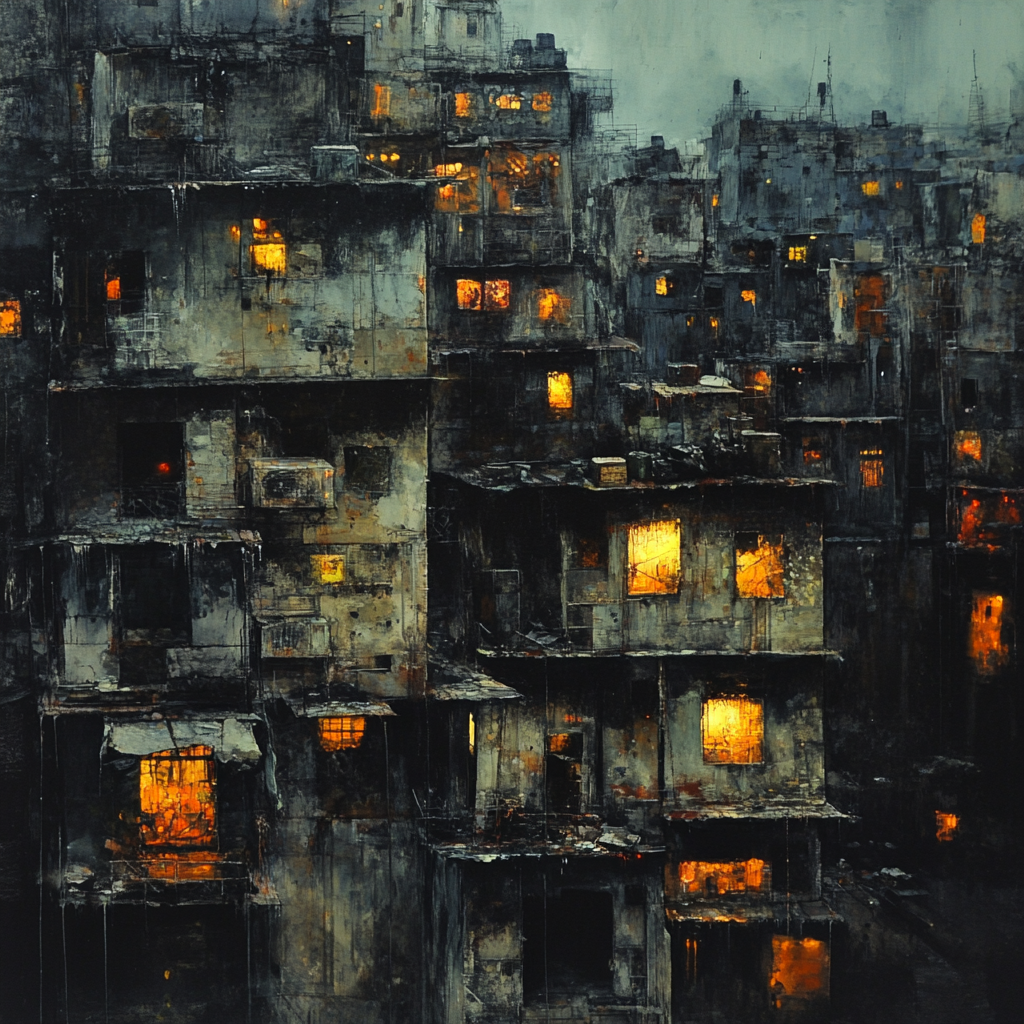 The Crumbling, Graffiti-Covered Slum at Night