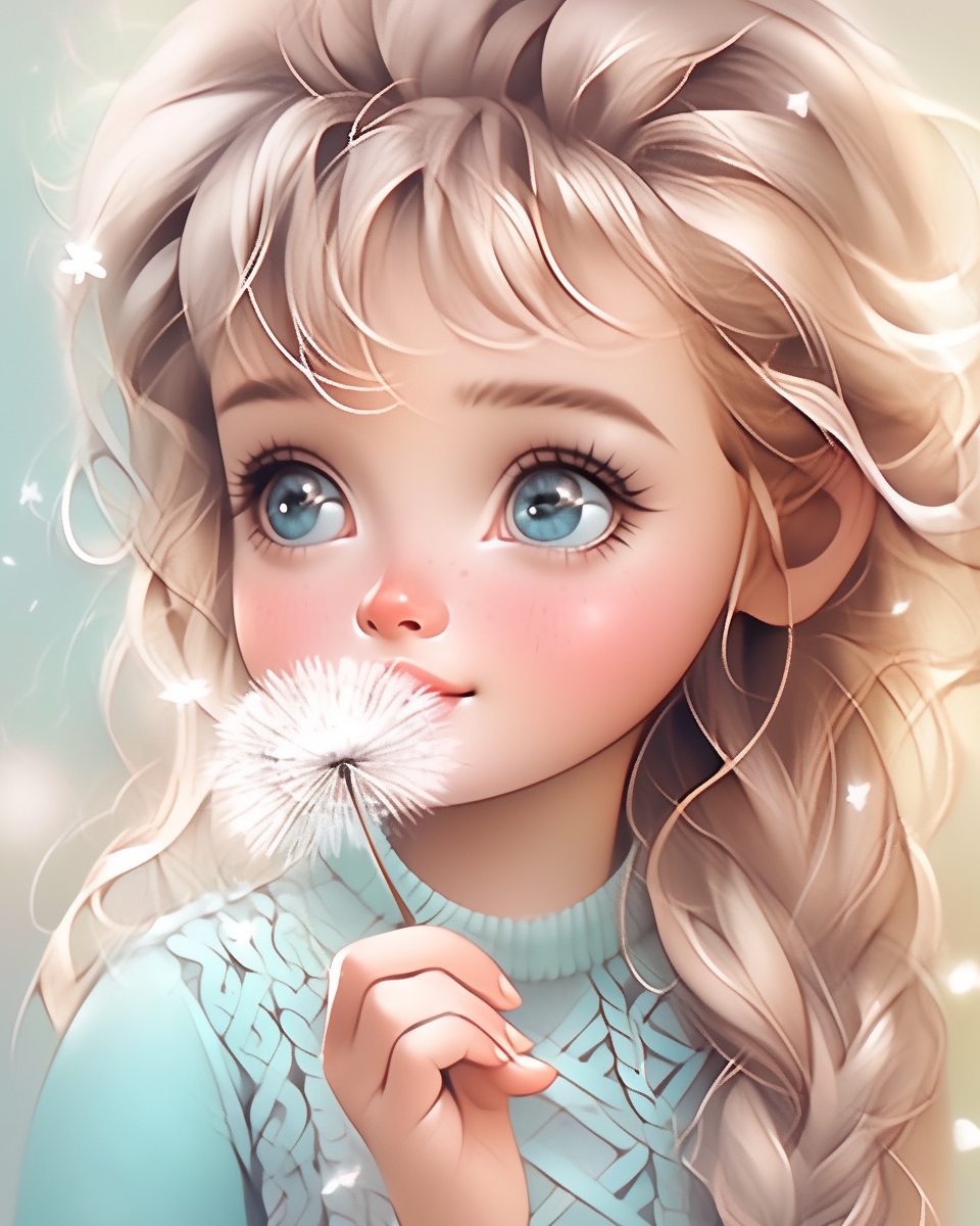 The Cute Girl Blowing on Dandelion