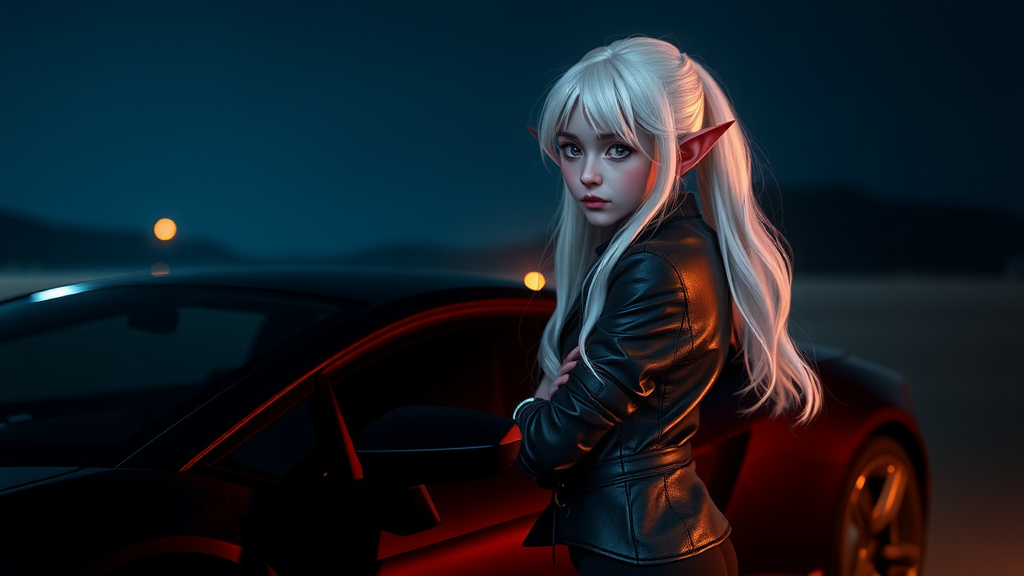 The Dark Night Elf Girl and Lamborghini Car