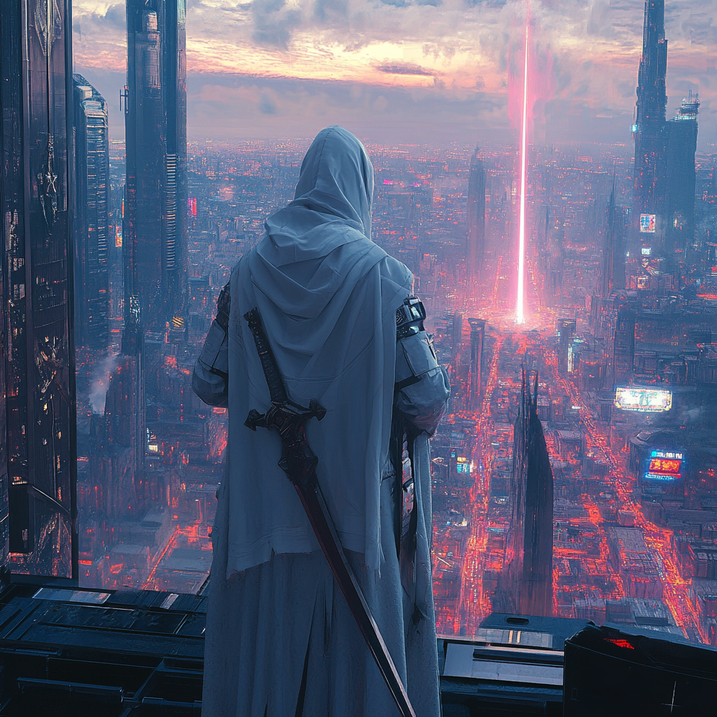 The Divine Guardian Overlooks Futuristic Religious City