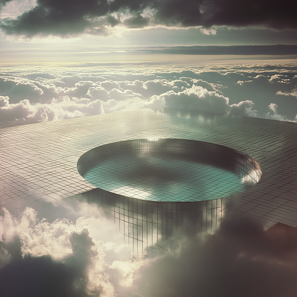 The Dreamlike Floating Pixelated Pool and Clouds