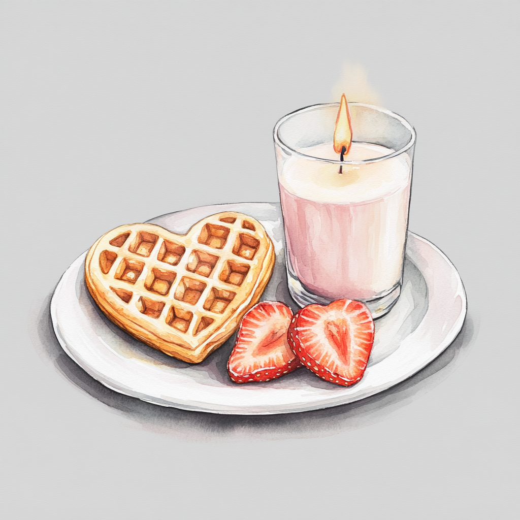 The Elegant Heart Waffle Breakfast with Candle