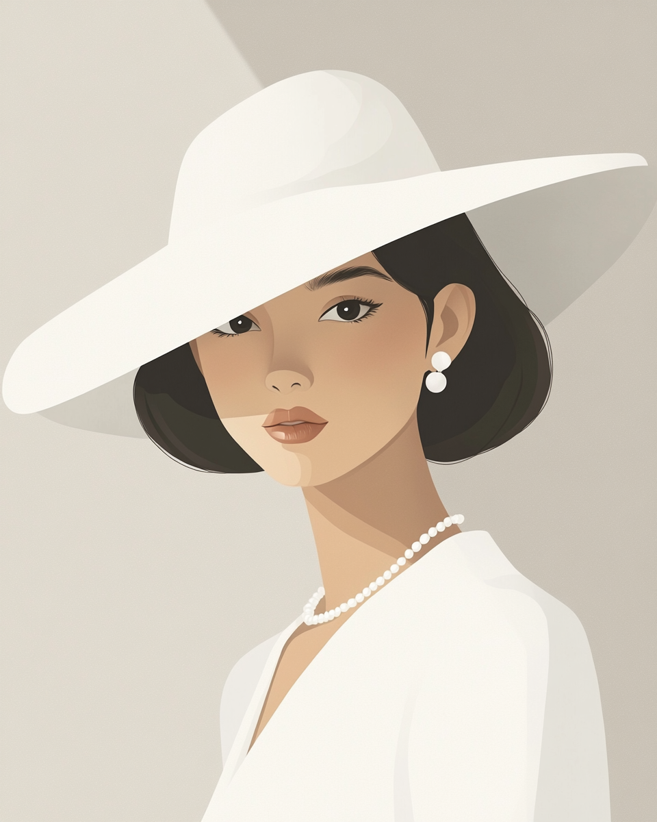 The Elegant Woman in White with Large Hat