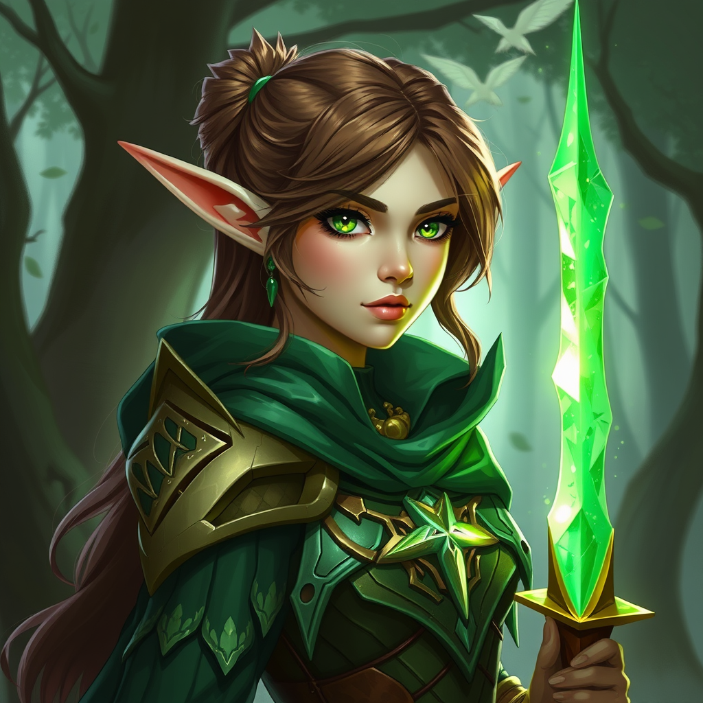 The Elf Cleric with Gleaming Armor in Forest