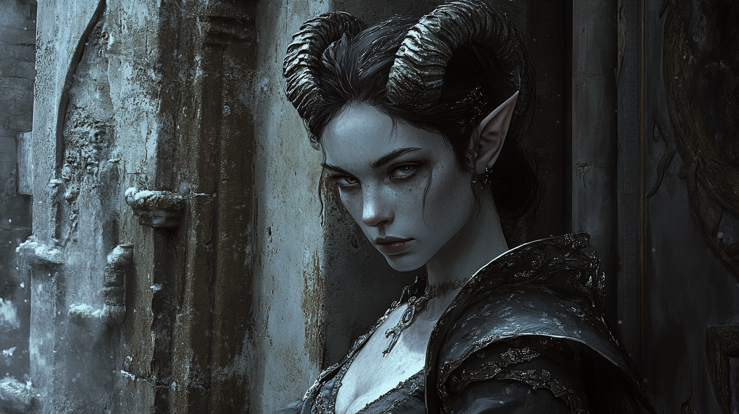 The Elven Woman with Tiefling Horns in Medieval Castle