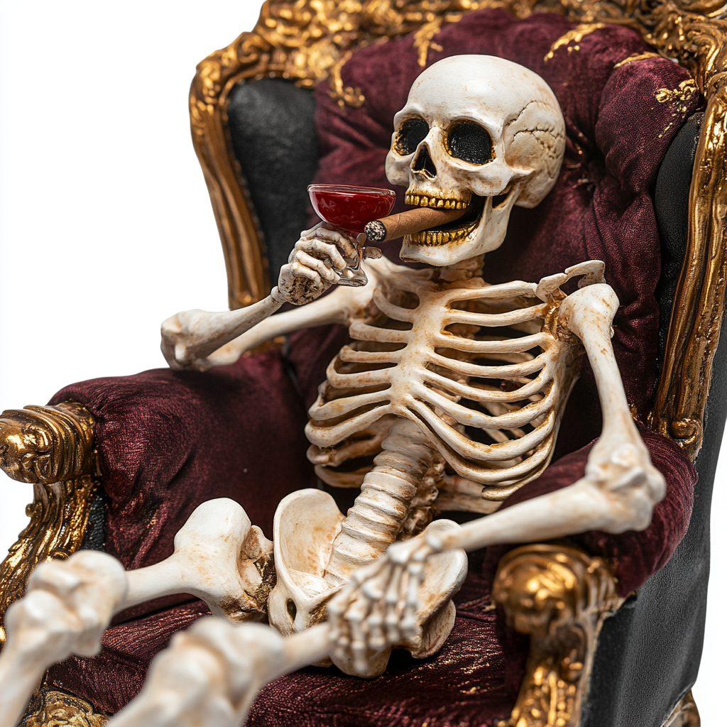 The Fancy Skeleton Enjoying a Cocktail in Chair