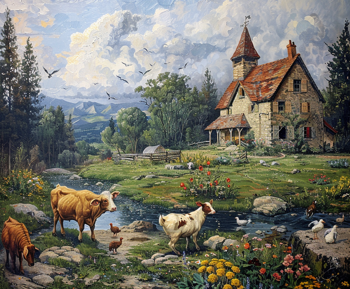 The Farm with Animals in a Painting