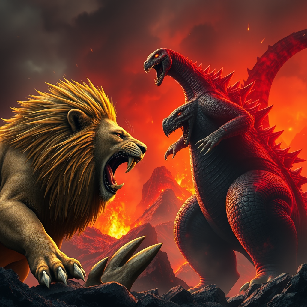 The Fiery Clash of Godzilla and Roaring Lion