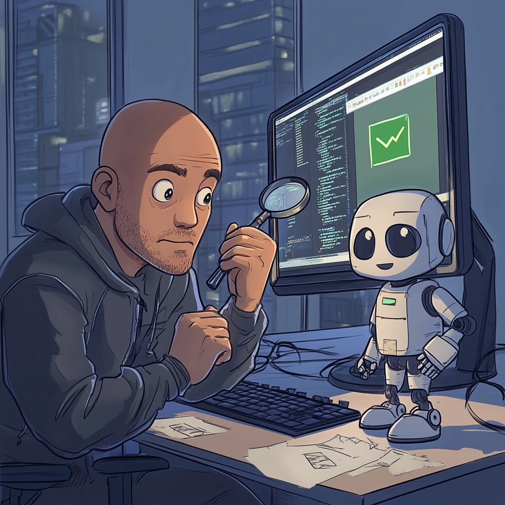 The Frustrated Guy and Happy Robot in Office