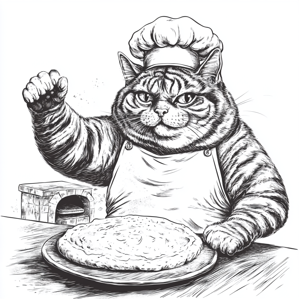 The Funny Chef Cat Making Pizza Dough