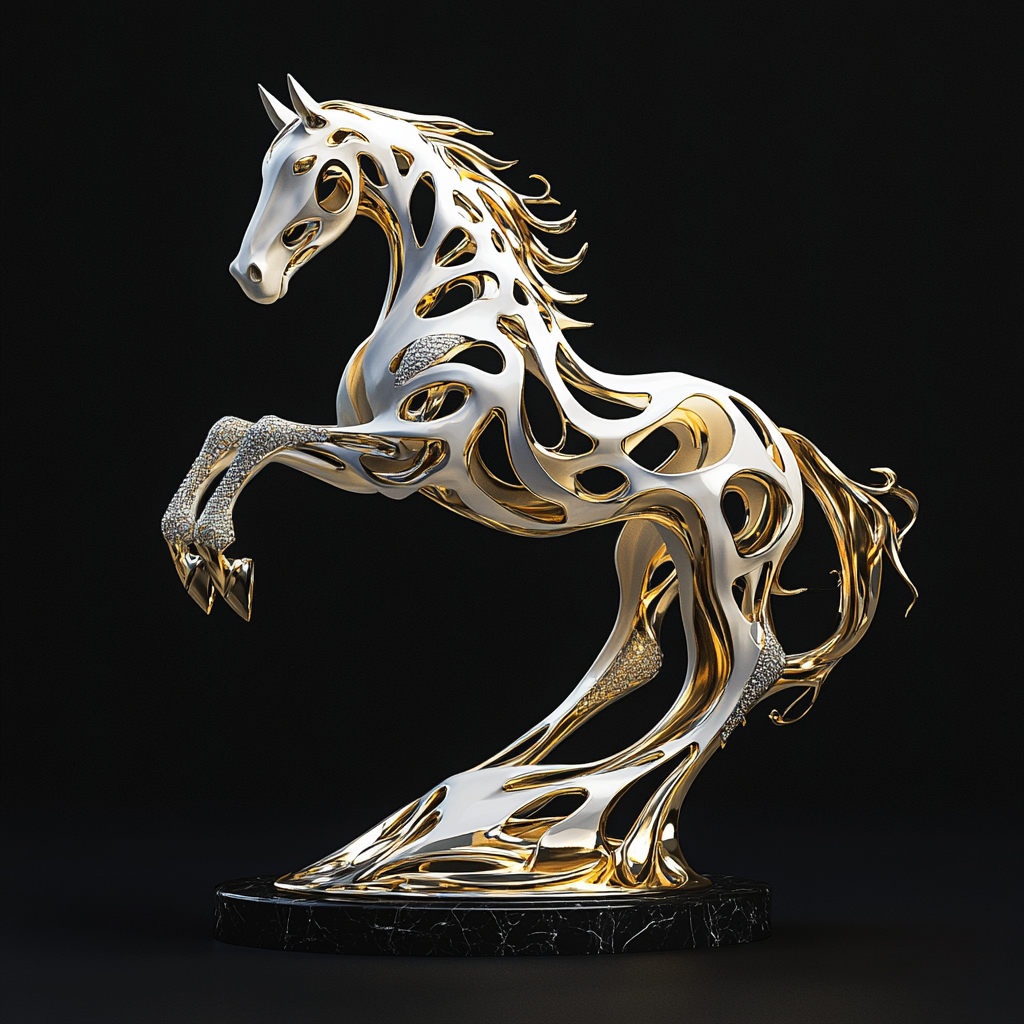 The Futuristic, Ornate Gold Horse Trophy by Zaha Hadid