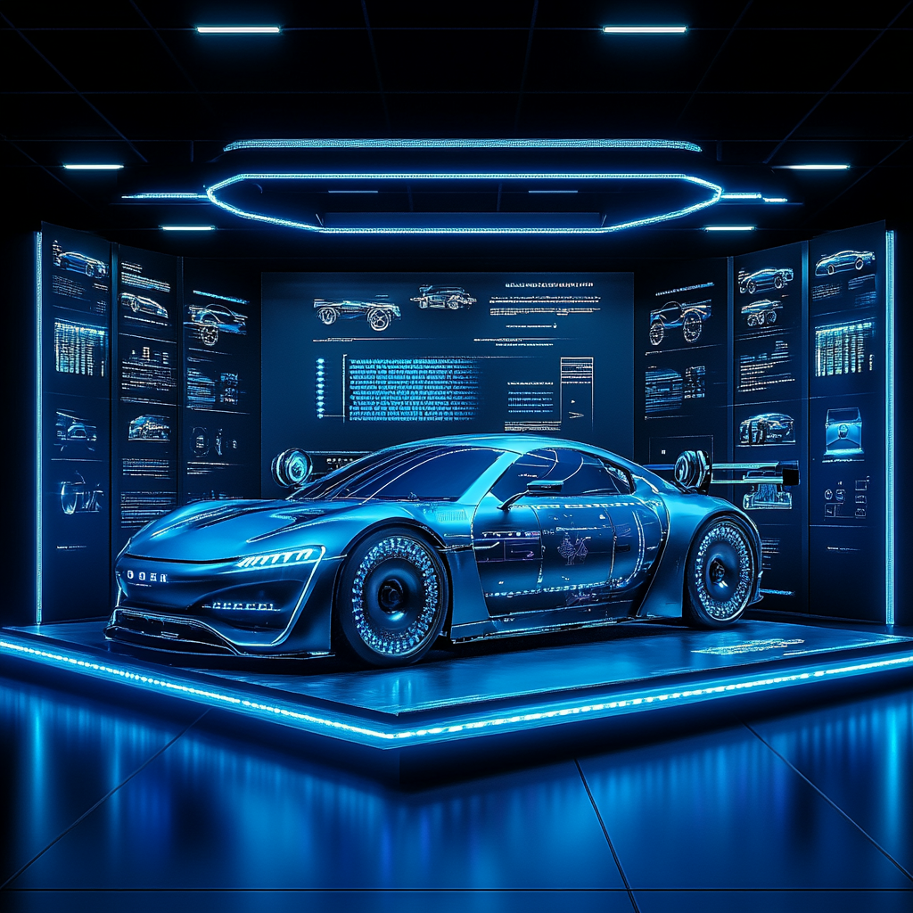 The Futuristic Blue Electric Car Display Booth