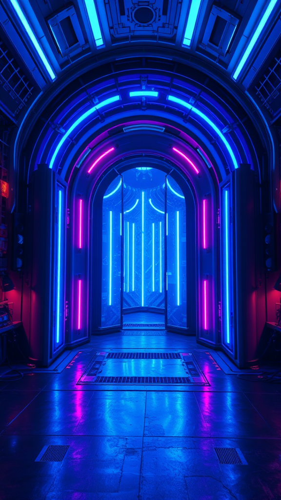 The Futuristic Cyberpunk Portal Glowing Blue