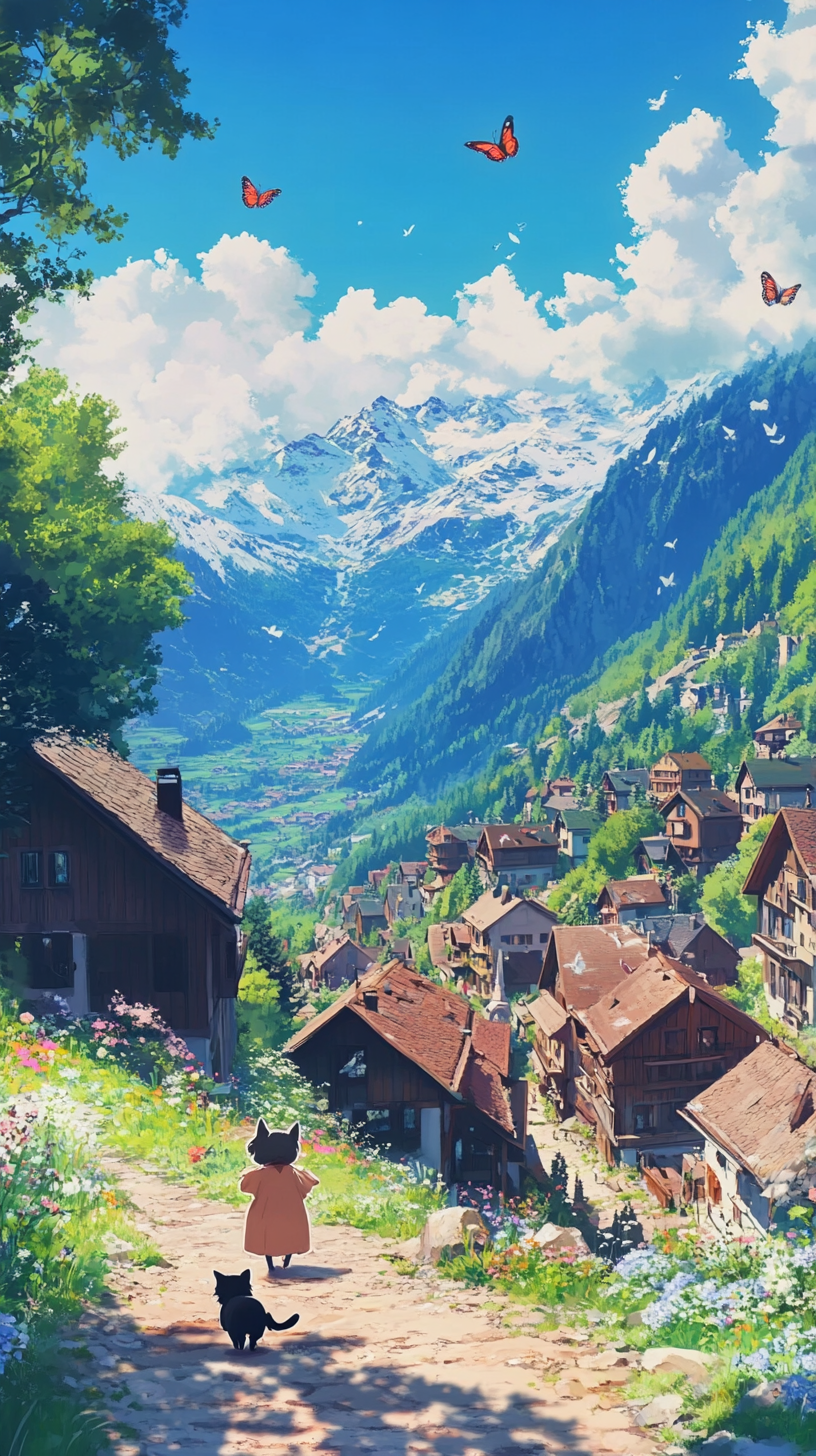 The Gentle Village of Grimentz with Kittens