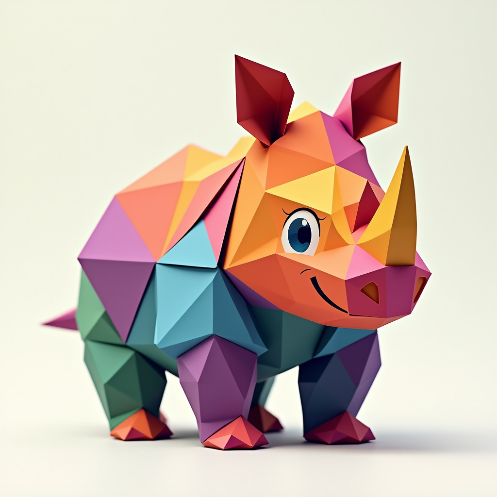 The Geometric, Colorful, Cartoonish Origami Rhino