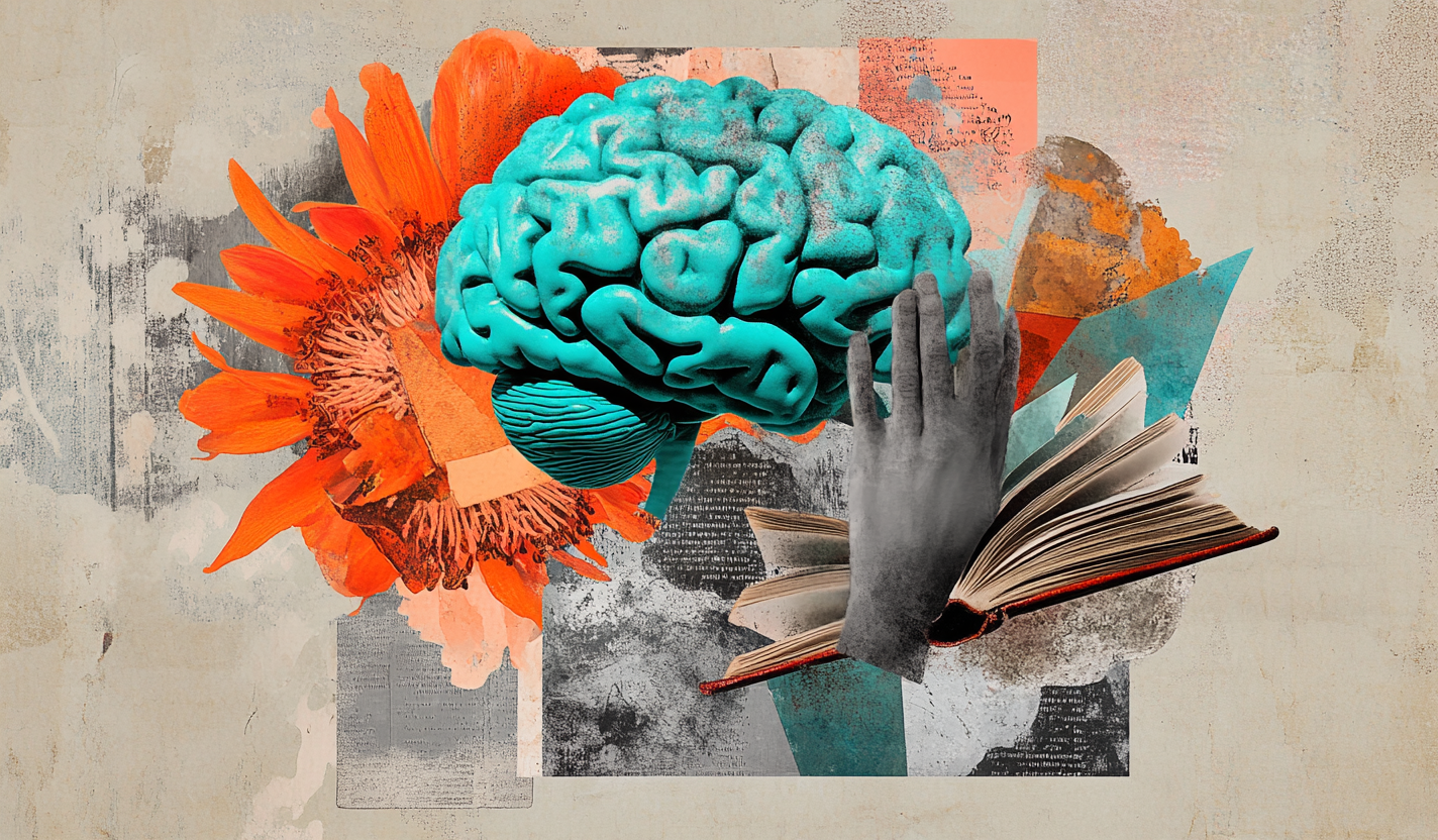 The Giant Brain, Book, and Hand Collage